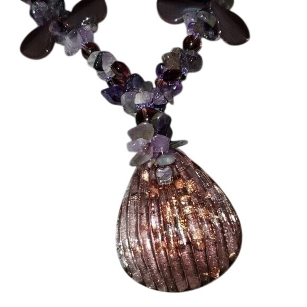 Purple glass mermaid shell necklace boho chic luxury jewelry beach gift travel - Picture 2 of 3
